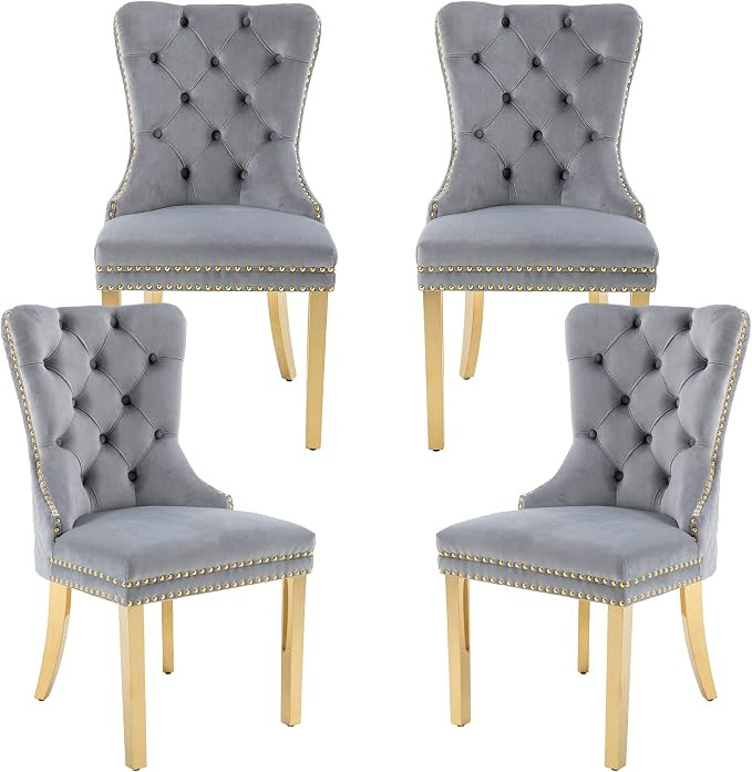 civama Dining Chairs Set of 4, Elegant Luxury Velvet Tufted Dining Chairs Golden Legs & Nailhead ... | Amazon (US)