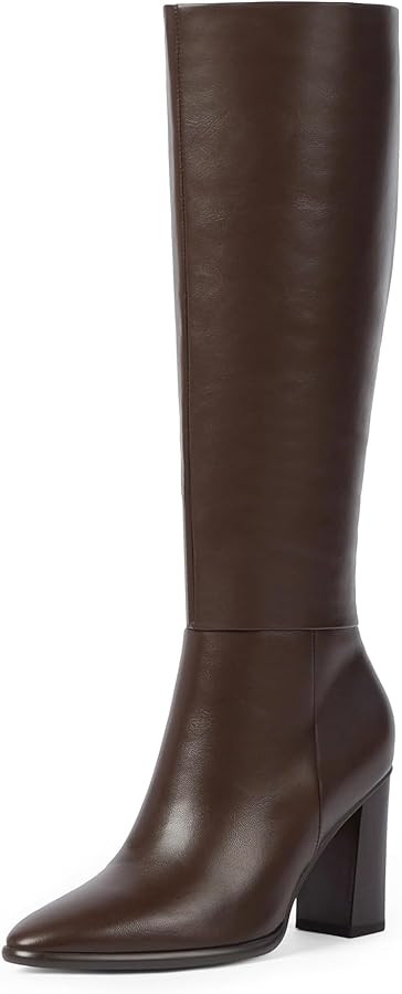 Knee High Boots Women Pointed Toe Chunky Heel Fall Tall Boots Side Zipper Faux Leather Long Boots... | Amazon (US)