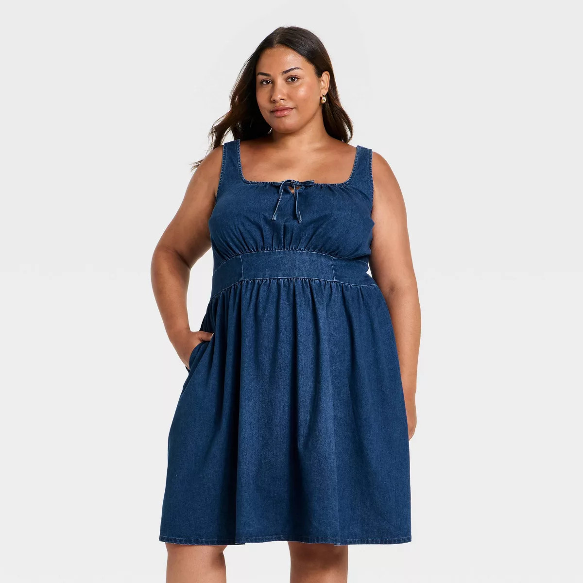 Women's Denim Midi A-Line Dress - Ava & Viv\u2122 Medium Wash 2X | Target