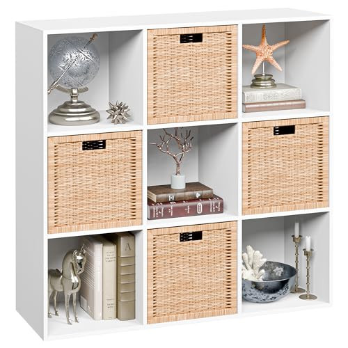 JupiterForce 9 Cube Storage Organizer Wooden Display Cube Shelf W/ 5 Removable Back Panels, Customizable Bookcase Bookshelf for Home, Office, Bedroom and Living Room (White) | Amazon (US)