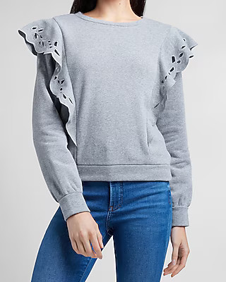 Eyelet Lace Ruffle Sleeve Sweatshirt | Express