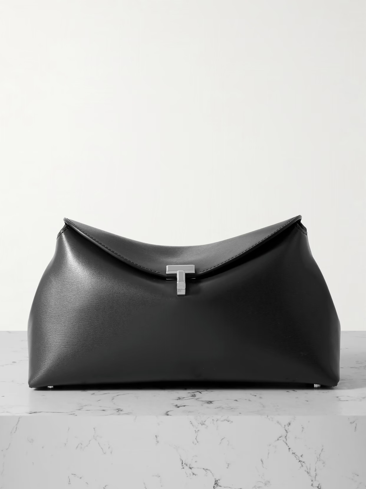 TOTEME - T-lock Leather Clutch - Gray | NET-A-PORTER (US)