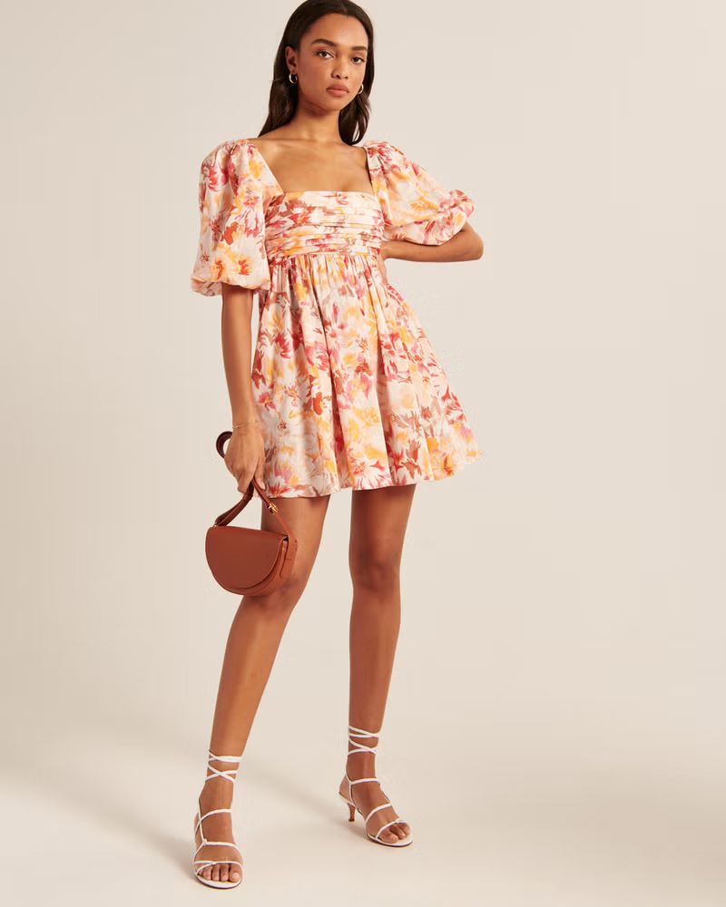 Women's Ruched Bodice Puff Sleeve Mini Dress | Women's | Abercrombie.com | Abercrombie & Fitch (US)