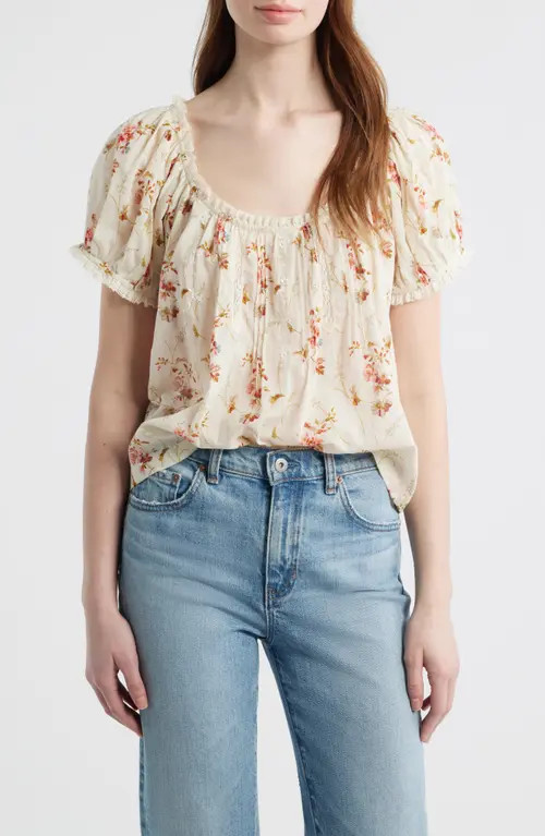 DÔEN Frederica Floral Embroidered Organic Cotton Voile Top in Blanc Prarie Rose at Nordstrom, Size Small | Nordstrom