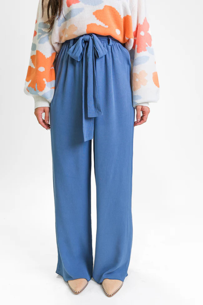 From My Heart Navy Waist Tie Belt Pants | Pink Lily