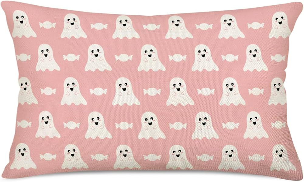 Fukeen Halloween Pillow Cover 12x20 Inch Pink Ghost Trick or Treat Halloween Decoration Holiday F... | Amazon (US)