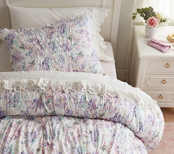 LoveShackFancy Lavender Damask Floral Comforter & Shams | Pottery Barn Kids