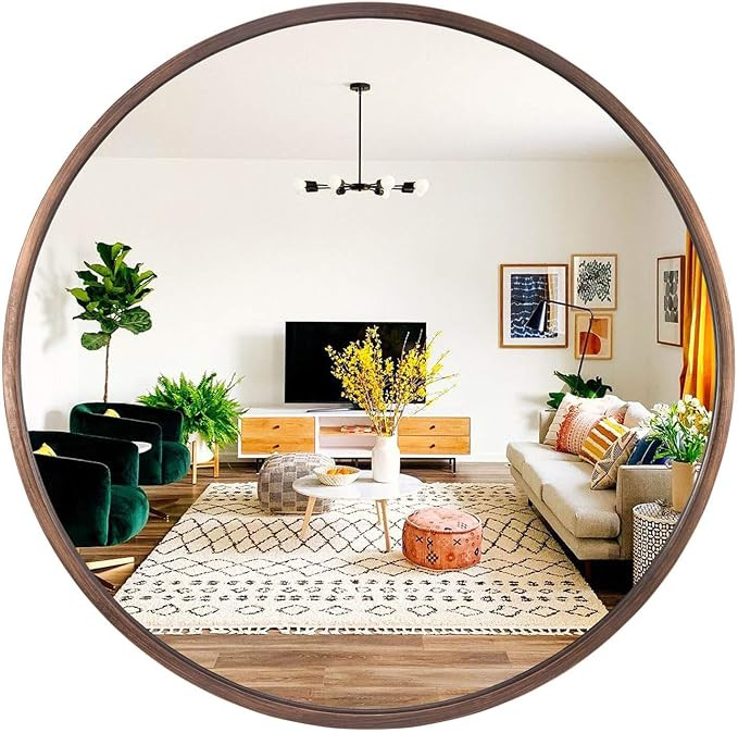 Geloo Large Round Circle Mirror- 28" Modern Vanity Mirror Bronze Brushed Metal Frame Floating Rou... | Amazon (US)