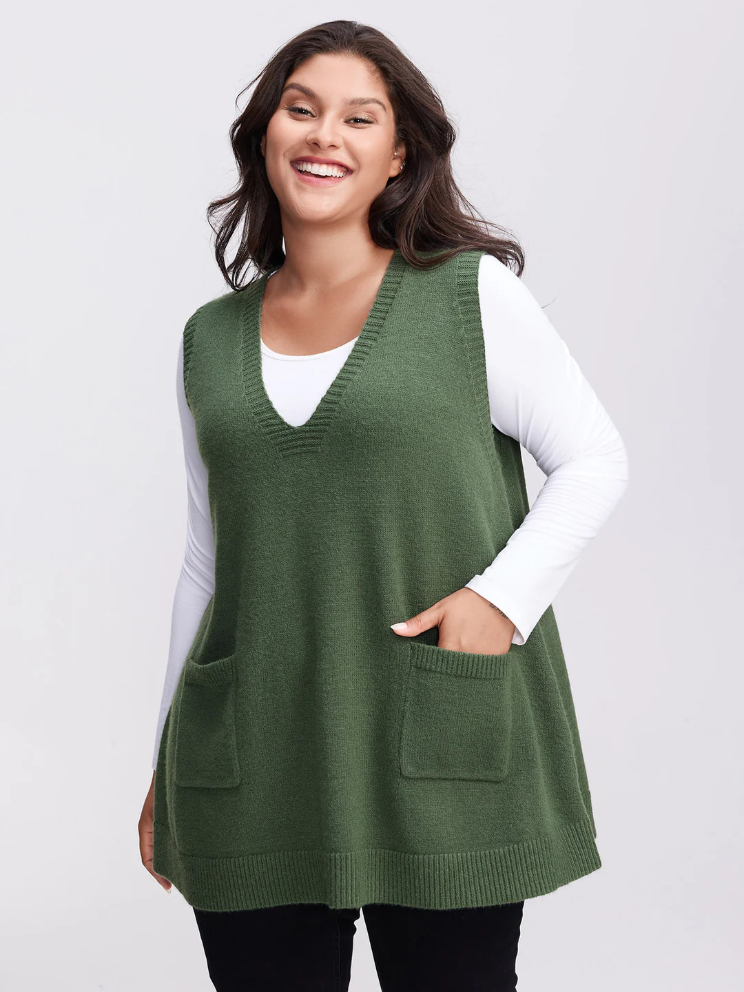 A-Line Pockets V-Neck Pullover | Bloomchic