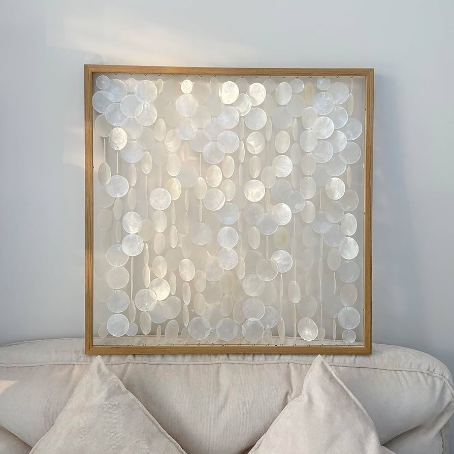 Bergamot 24X24 Inch Capiz Shell Wooden Framed Wall Art, Coastal Wall Art Décor, Minimalist White... | Amazon (US)