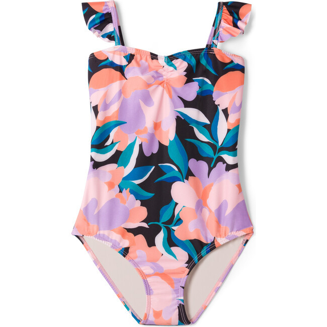 Little Vivi One-piece Swimsuit, Black Floral | Maisonette