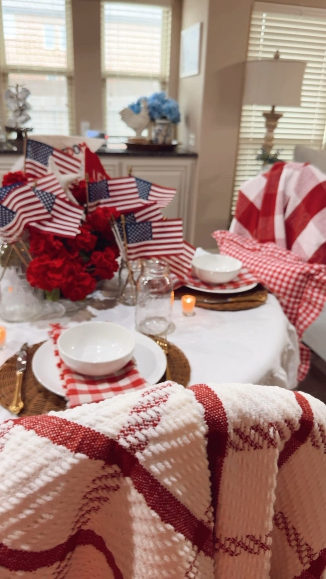 POV: your summer table just became the reason everyone wants to stay a little longer. ❤️🤍💙

If you love cozy Americana, vintage cottage charm, and tablescapes that feel warm, welcoming, and effortlessly festive… this Memorial Day + Fourth of July table is for YOU. 🇺🇸✨

From the layered gingham textures to the patriotic flags, soft candlelight, woven chargers, and cozy throw blankets… this look feels like summer nights, family dinners, fireworks, and sweet memories all wrapped into one table.

The BEST part? Most of these pieces can be mixed, matched, and styled from Memorial Day all the way through the Fourth of July and summer entertaining.

Think:
✨ patriotic home decor
✨ cozy summer tablescape
✨ Americana cottage style
✨ red white and blue decor
✨ vintage farmhouse decorating
✨ summer hosting ideas
✨ festive table inspiration
✨ cottagecore summer vibes

Everything is linked on my LTK for easy shopping so you can recreate this warm, cozy summer look in your own home. ❤️

#ltkhome #ltkseasonal #memorialdaydecor #fourthofjulydecor #patriotichomedecor #summerdecor #summerdecorating #tablescapeinspo #cozyhome #cottagestyle #farmhousestyle #americanadecor #vintageinspired #redwhiteandblue #homedecorideas #homesweethome #cozydecor #summerhosting #neutraldecor #weatheredwhimsy

Viral first comment:
Nothing feels more magical than a cozy table, candlelight, and the people you love gathered around it. 🇺🇸✨ Which detail would YOU steal for your summer table? ❤️

#LTKSeasonal #LTKHome #LTKmomlife