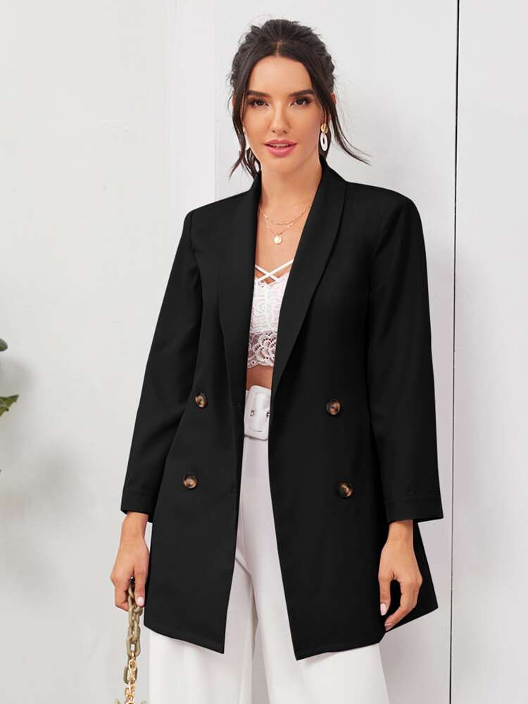 SHEIN Shawl Collar Double Breasted Placket Blazer | SHEIN