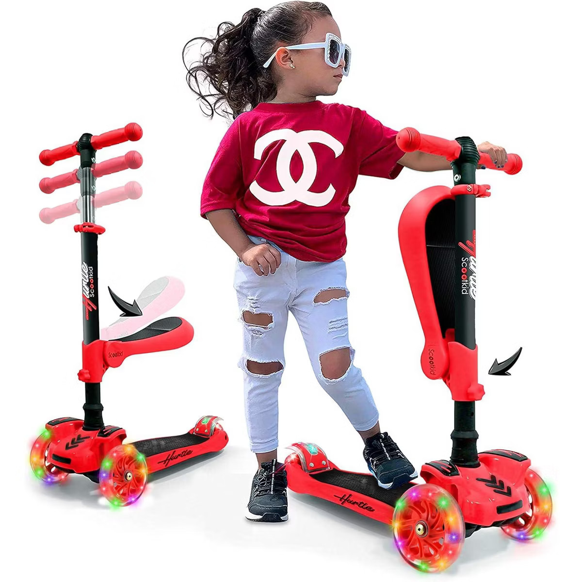 Hurtle ScootKid 3-Wheel Toddler Toy Scooter with LED Lights, Ages 1+, Fold-Out Seat | Target