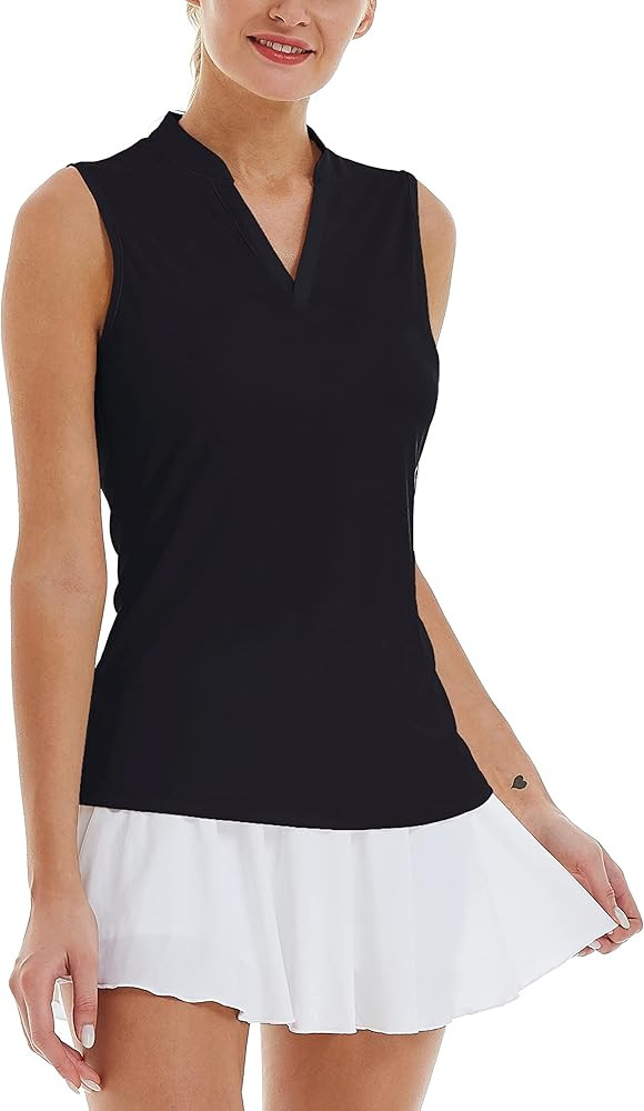LastFor1 Women's Golf Sleeveless Polo Shirts UPF 50+ V Neck Athletic Tank Tops Outdoor Sports Qui... | Amazon (US)