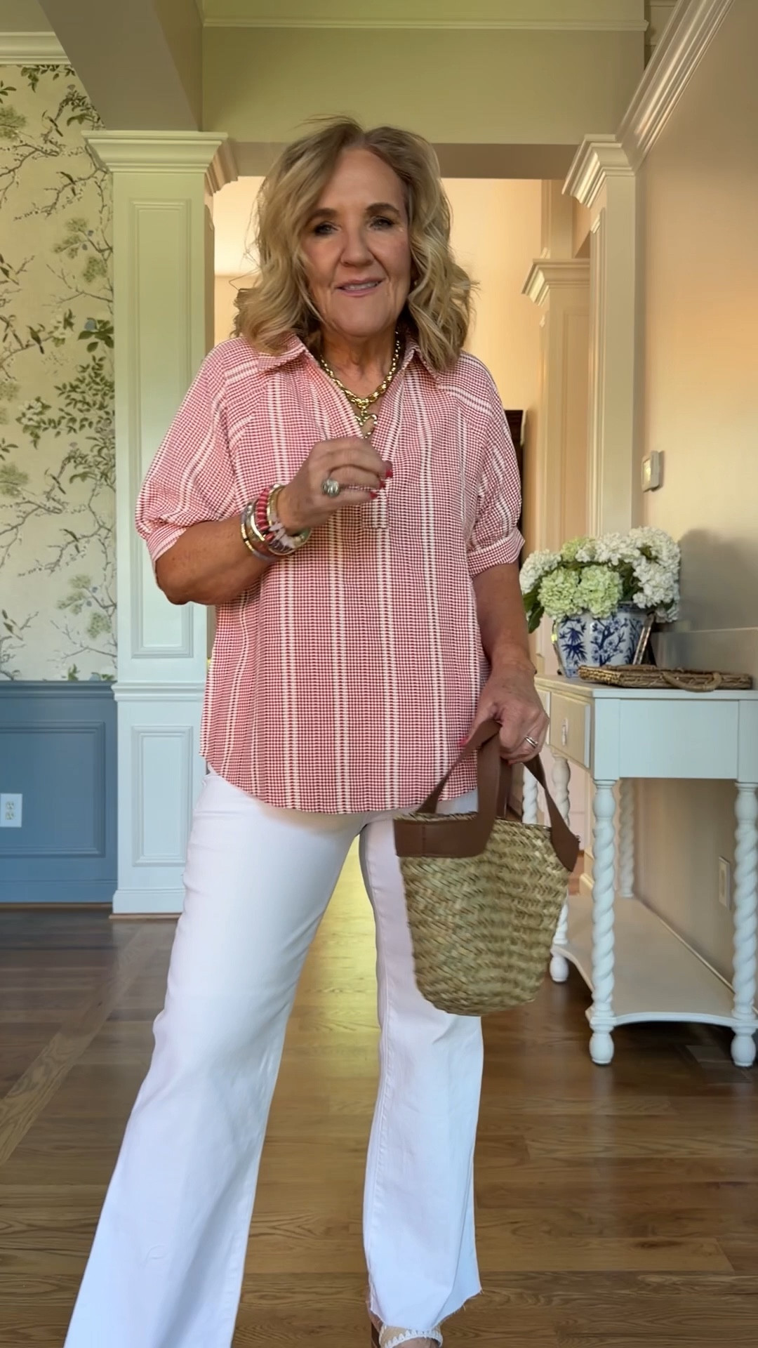  Avara 15% off code NANETTE15
This top is lightweight and a sell out risk! 

Most items are true to size, I’m wearing a medium, 8, 29 in all except the following recommendations:
Red jeans definitely size up. I orders an 8/29 and they are too tight. Next size up would be better
Tammy gauze top I sized down to a small for a more tailored look. Medium would have been a bit more relaxed.
The Seychelles sandals are very comfortable. Cushioned footbed, so pretty with dresses or jeans. If in-between, size down.
20% off Allie & Bess jewelry code NANETTE20

Spring outfits 2026 Memorial Day outfit summer casual colored jeans

 

#LTKTravel #LTKOver40 #LTKMothersDay