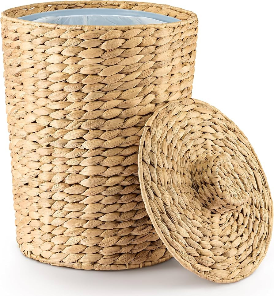 3 Gallons Wicker Waste Basket with Lid - Large Wicker Trash Can for Office - WasteBaskets for Bed... | Amazon (US)