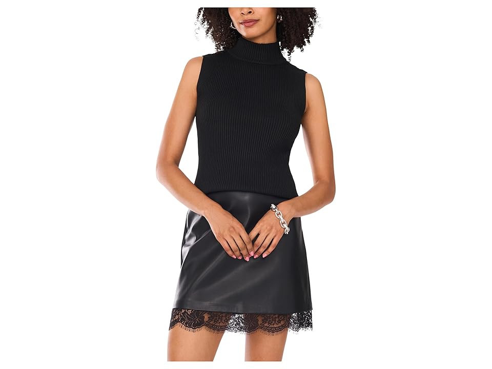 Vince Camuto Rib Sleeveless Mock Neck Women's Clothing Rich Black : SM, Polyester | Zappos