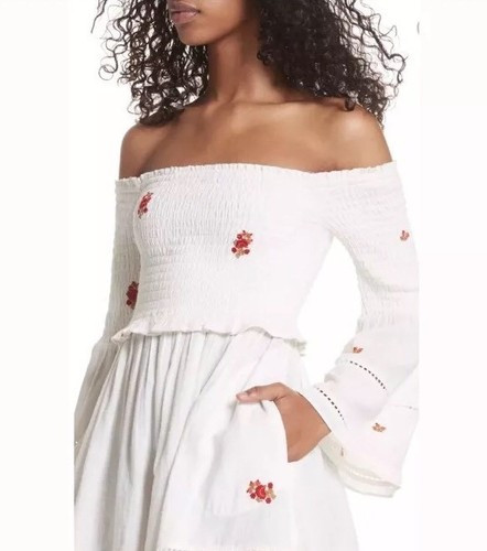NWT $148 Free People Counting Daisies Embroidered Off Shoulder Dress, Ivory XS | eBay | eBay US