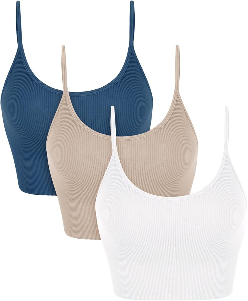ODODOS Seamless Sports Bra for Women Ribbed Camisoles Non Padding Yoga Bra Crop Tank Tops | Amazon (US)