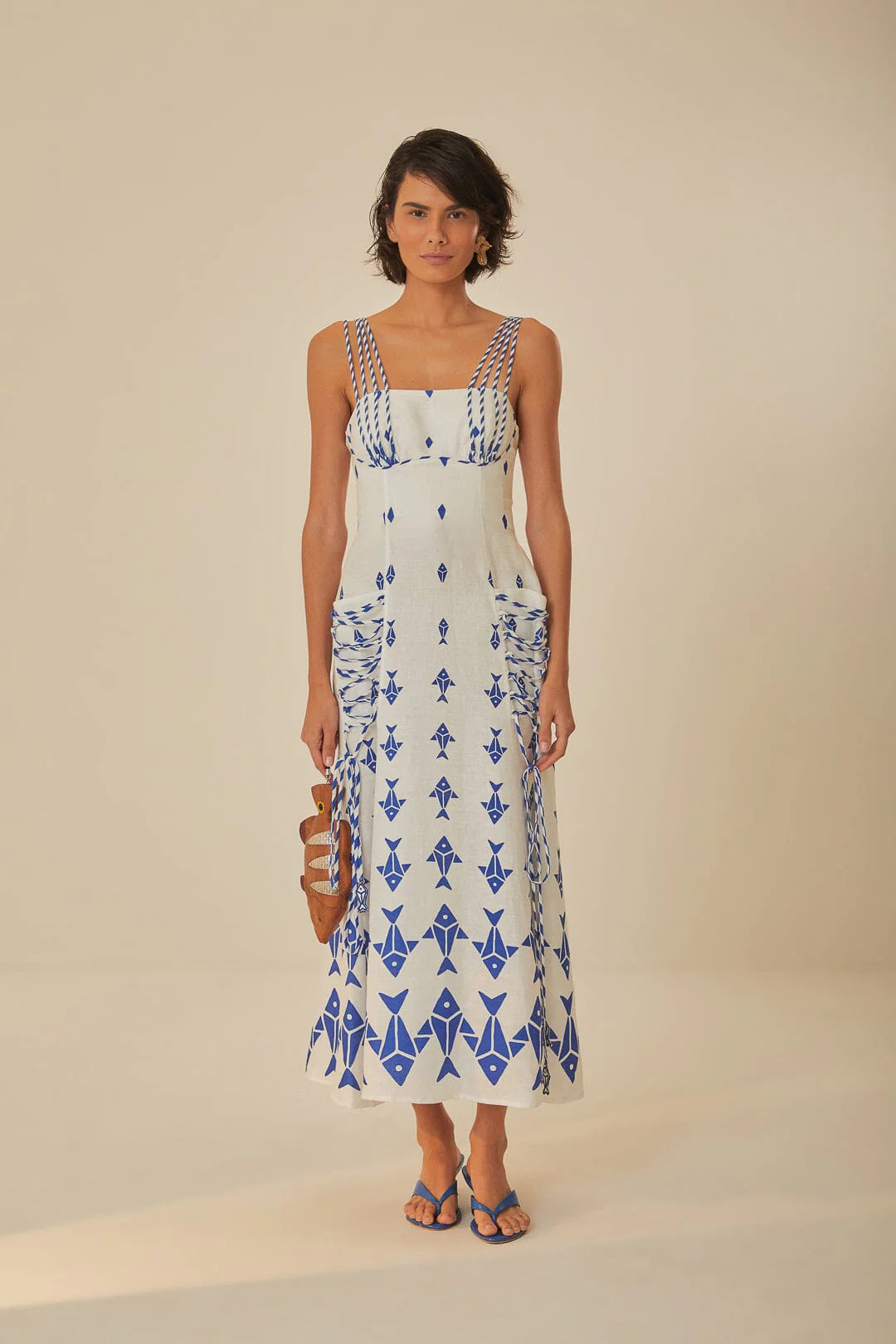 Off-White Graphic Fishes Euroflax™ Premium Linen Maxi Dress | FarmRio (US)