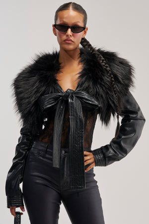 AKIRA Spend It All Fur Trim Bolero | Black | Size XS | AKIRA