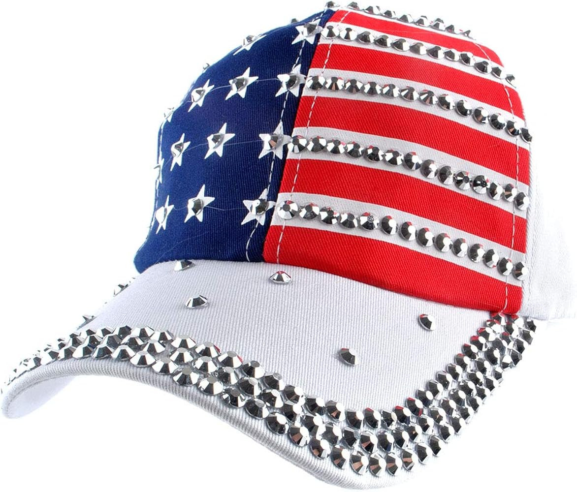 Elonmo Bling Rhinestone Hats, USA Flag Design Cotton Womens Baseball Cap Golf Hat Jeans Wash Deni... | Amazon (US)