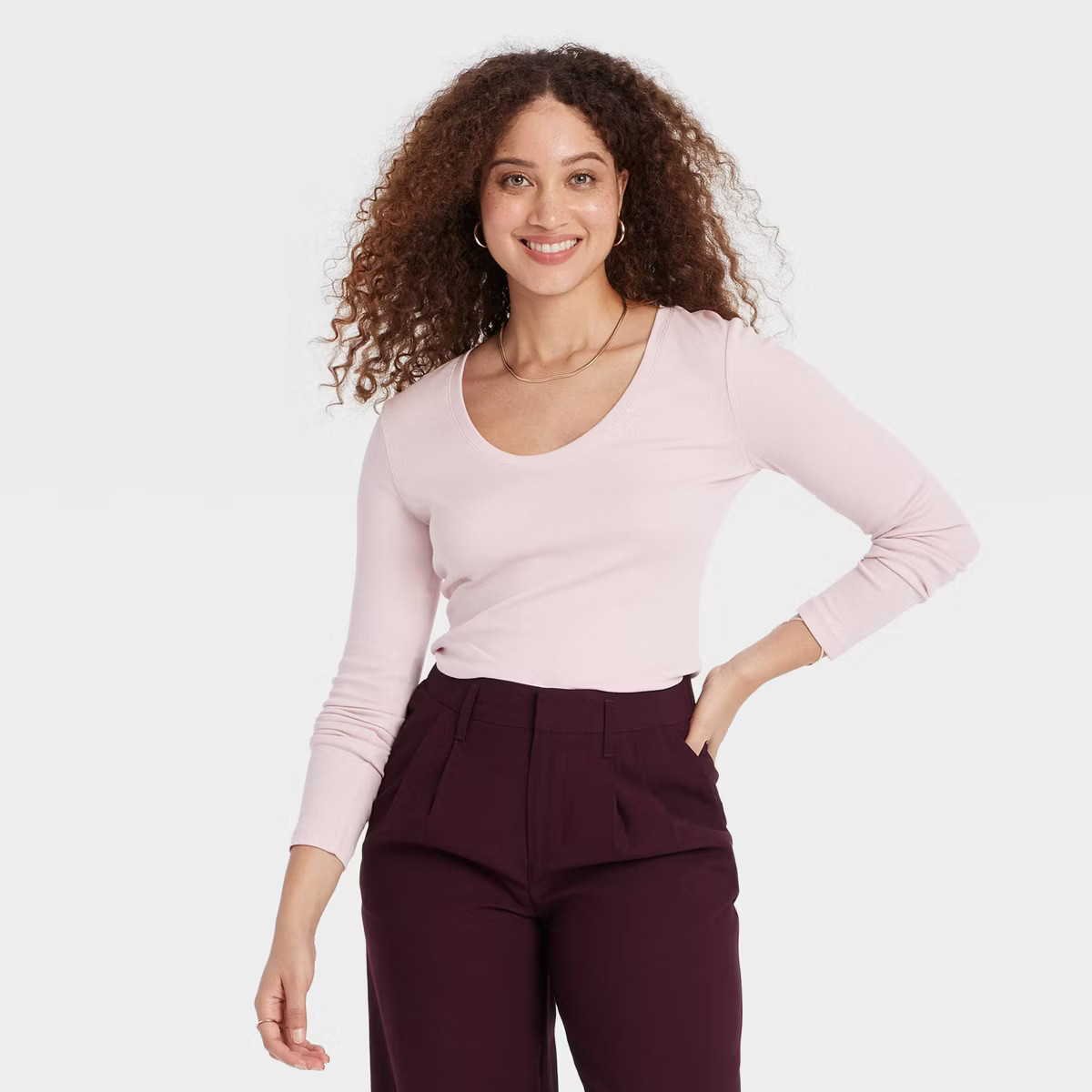 Women's Slim Fit Long Sleeve Scoop Neck Ribbed T-Shirt - A New Day™ | Target