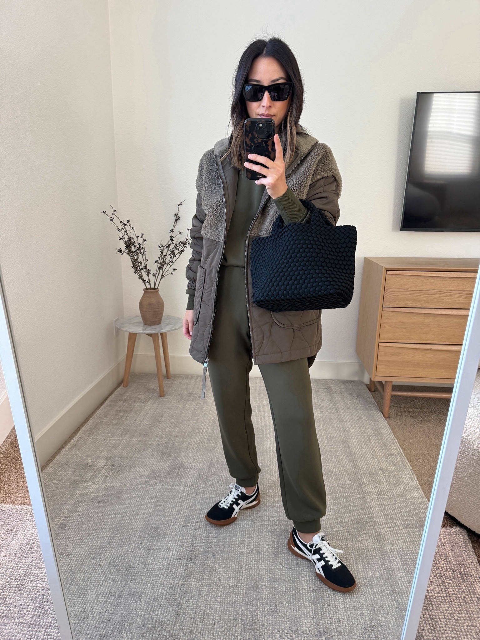 Varley Derry Quilt jacket. Varley outfits. Best leisurewear. These jackets are lightweight but warm! Longer in the back. 

Varley jacket xxs
Varley sweatshirt xs. Runs long
Varley joggers 27”. Have them cuffed here. Xs
Onitsuka sneakers 4 men’s. Run small 
Naghedi tote mini black 
YSL sunglasses  

#LTKtravel #LTKshoecrush #LTKfitness