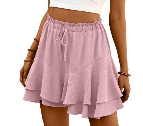 Lepunuo Shorts for Women Summer Casual Chiffon Skorts Boho Ruffle Tennis Mini Skirts A- Pink | Amazon (US)