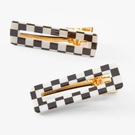 Claire's Black & White Checkered Hair Clips - 2 Pack | Walmart (US)