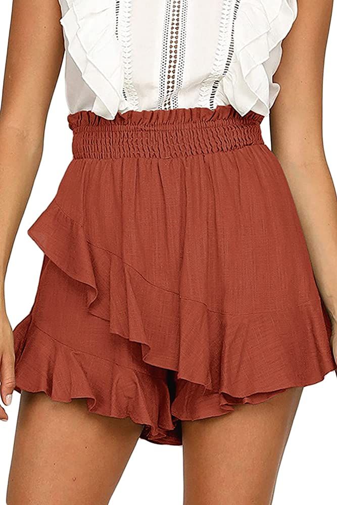 LETSRUNWILD Women's Mini Skirt Skort Ruffle Trendy Beach Cotton High Waisted Flowy Wrap Shorts for S | Amazon (US)