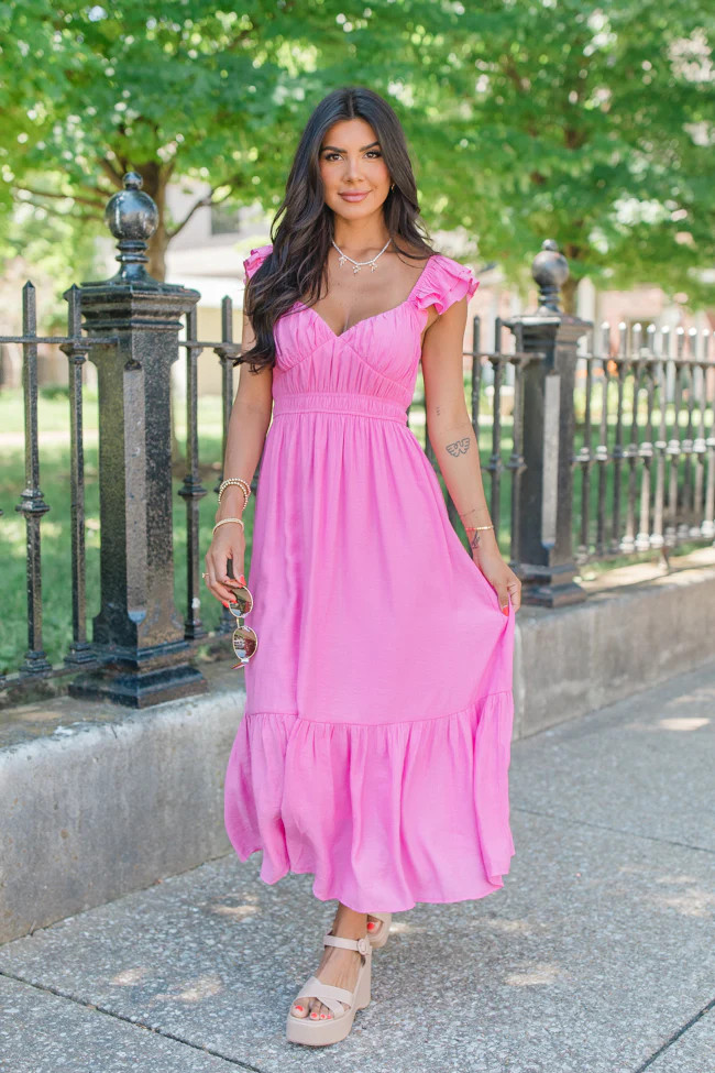 Pinky Promise Pink Cap Sleeve Midi Dress | Pink Lily