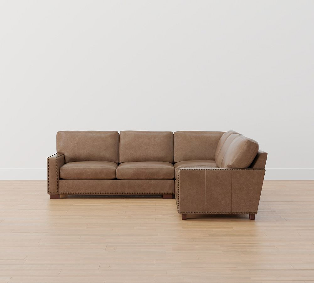 Turner Square Arm Leather 3-Piece L-Shaped Sectional | Pottery Barn (US)