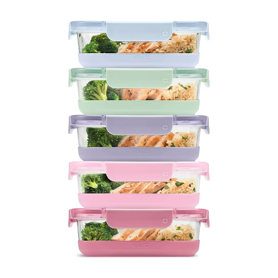 Ello Duraglass Refresh 3.4 Cup Meal Prep Sets 10Pc, 5 Pack Set- Glass Food Storage Container with... | Amazon (US)
