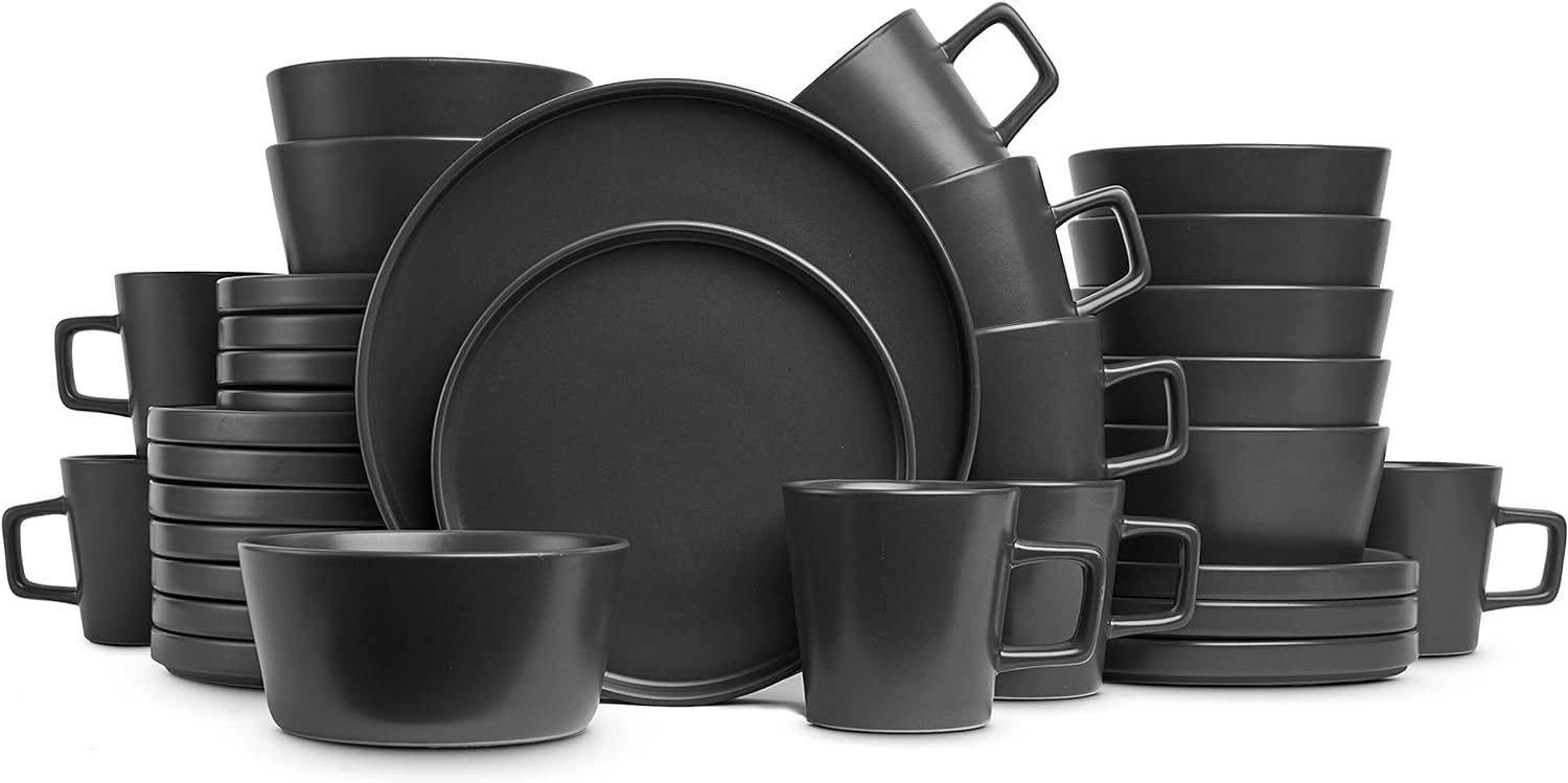Stone Lain Coupe Dinnerware Set, Service For 8, Black Matte | Amazon (US)