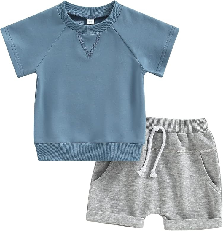 Infant Baby Boys Summer Clothes Solid Color Short Sleeve T-Shirt and Drawstring Shorts Set 2Pcs T... | Amazon (US)