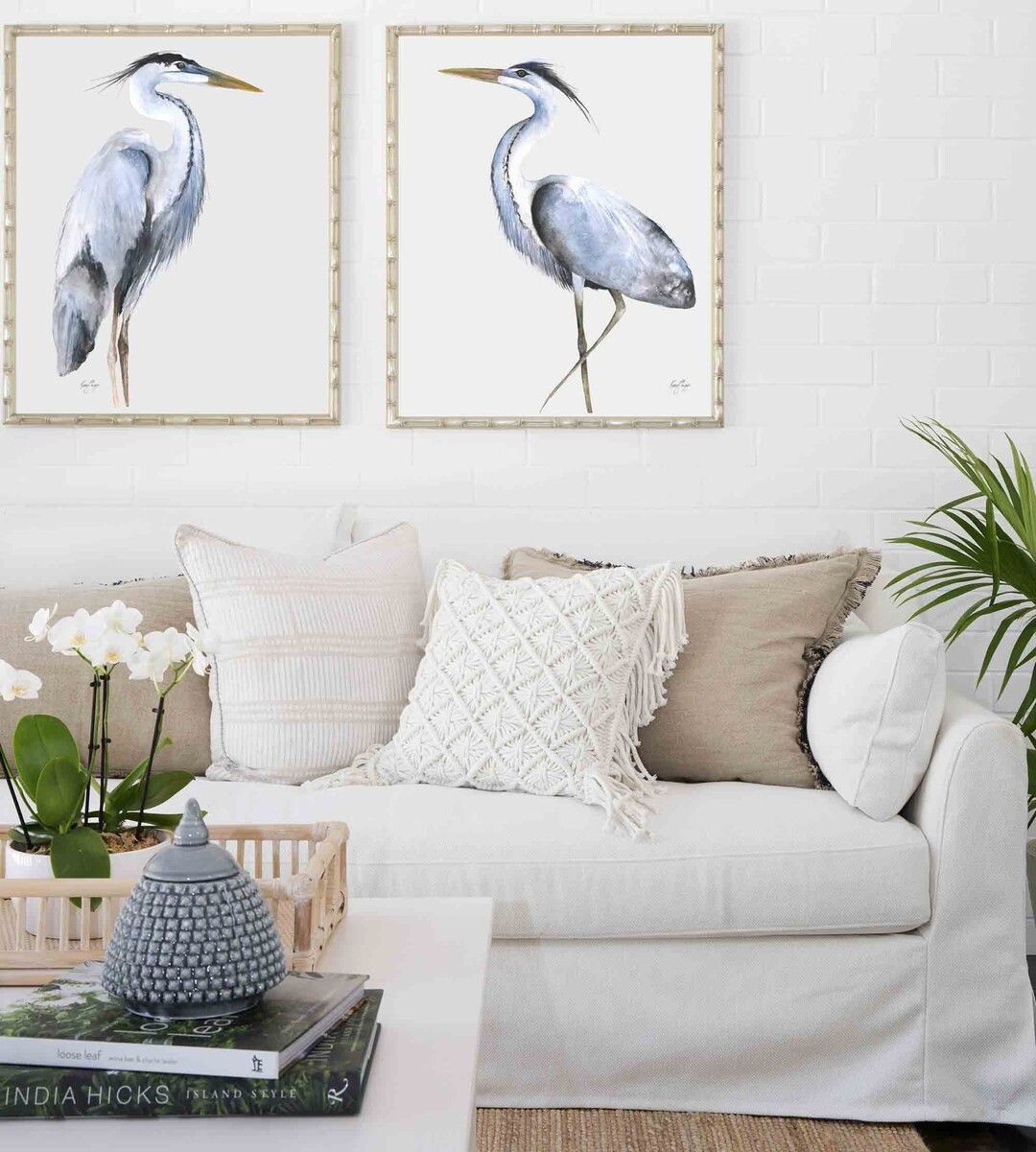 Extra Large Great Blue Heron Wall Art Print Set of 2, Minimalist Decor, Baby Boy Nursery Decor Ge... | Etsy (US)