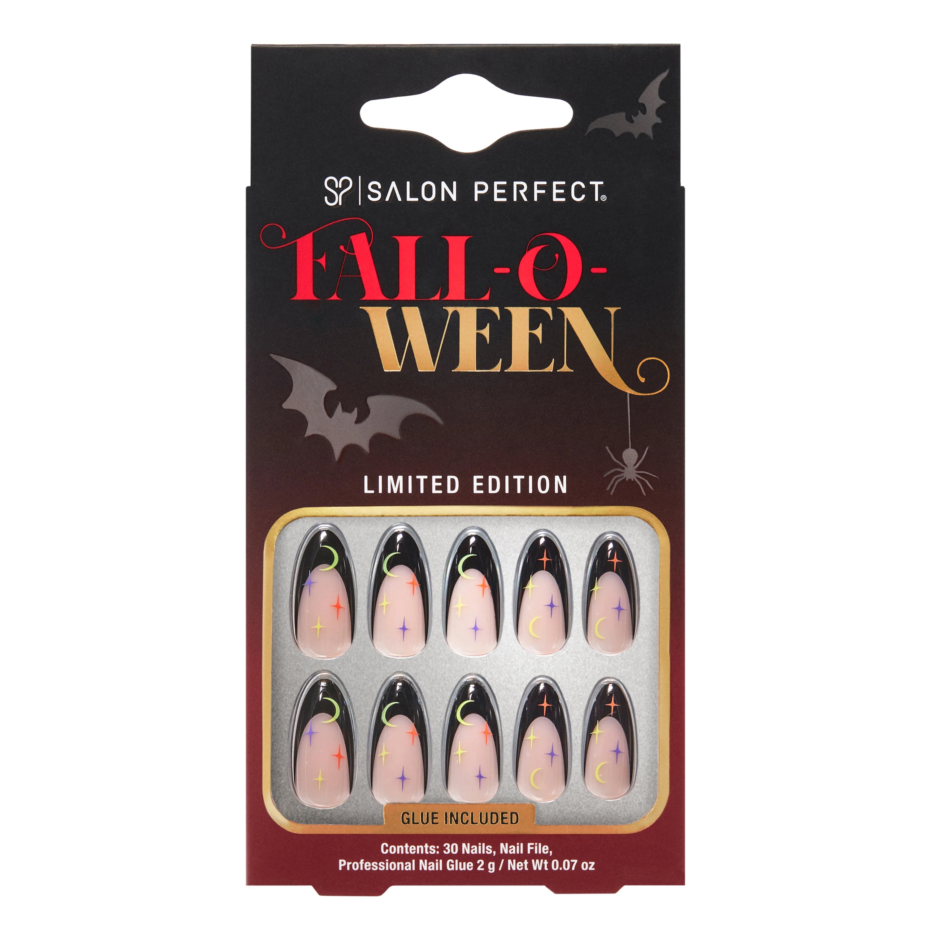 Salon Perfect Falloween Press On Nails, 333 Black French Stars, File & Glue Included, 30 Nails | Walmart (US)