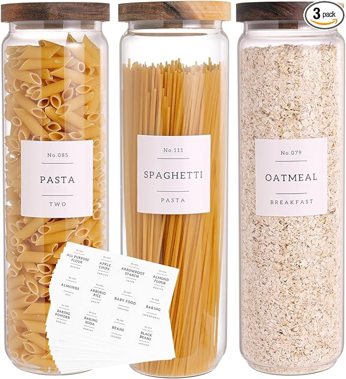 3 Set Glass Pantry Storage Jars with Acacia Airtight Lid - 50oz Thicken Glass Kitchen Canisters w... | Amazon (US)