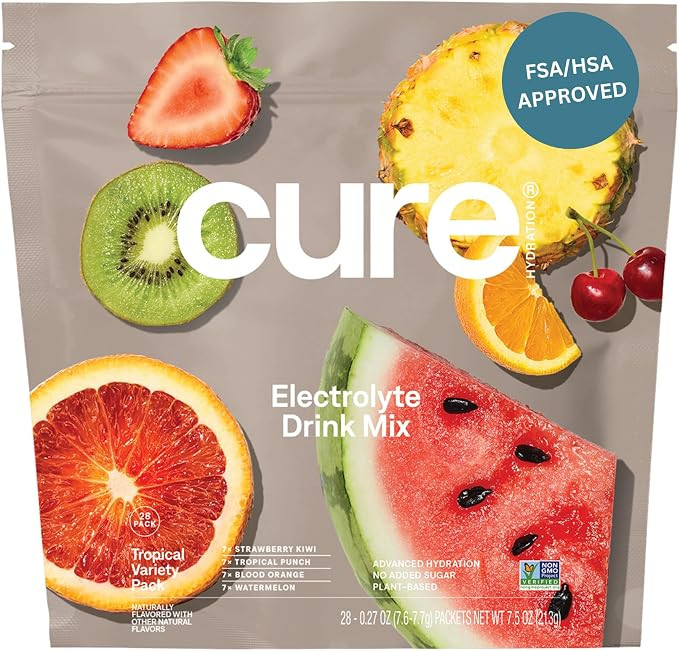 Cure Hydration - Electrolyte Drink Powder Tropical Variety Pack 28 Packets | Plant-Based Dehydrat... | Amazon (US)