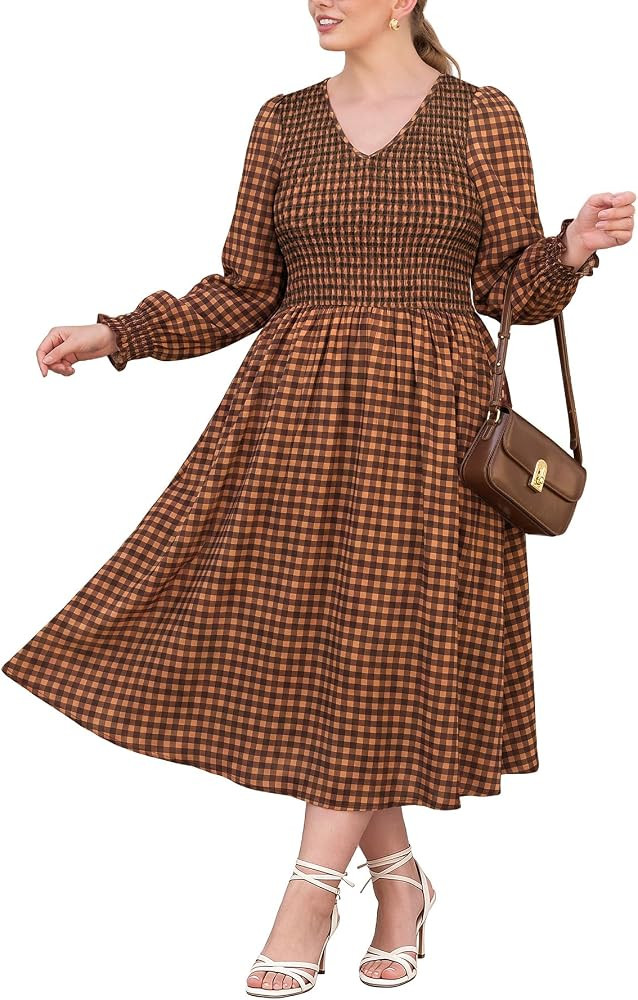 RITERA Plus Size Fall Dresses for Curvy Women Smocked Wedding Guest Dress | Amazon (US)
