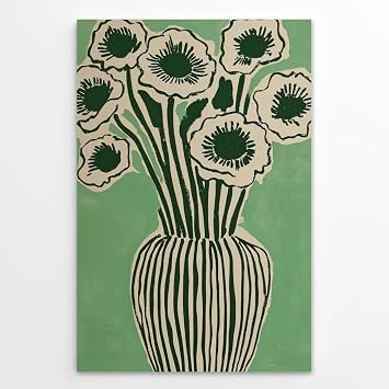Abstract Flower Canvas Wall Art Green Floral Art Poster Bouquet in Vase Painting Minimalist Botan... | Amazon (US)