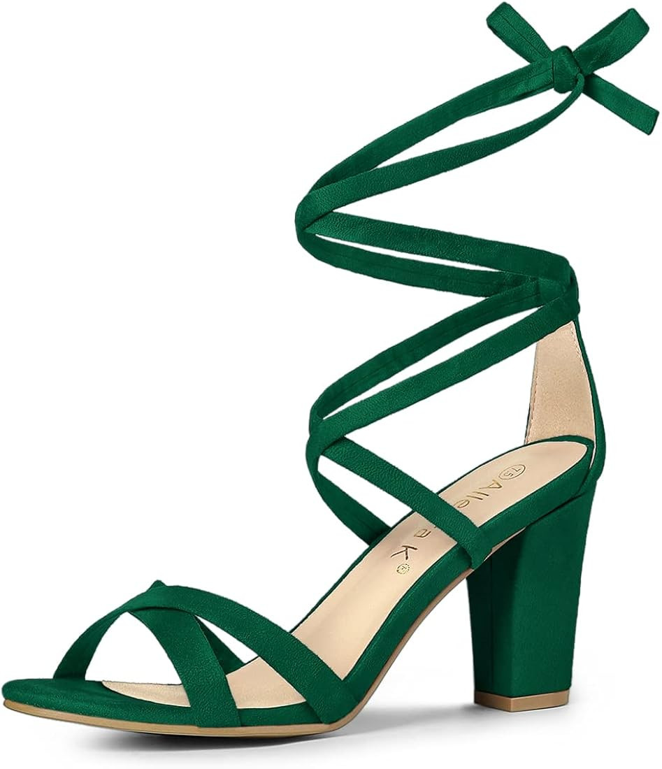 Allegra K Women's Lace Up High Block Heeled Sandals | Amazon (US)