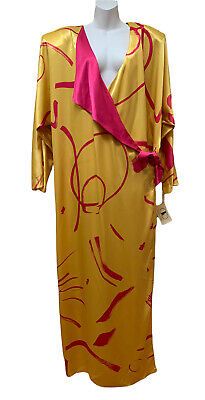 Vintage Flora Kung Bright Retro Print Hollywood Glam Silky Satin Dress NEW NOS | eBay US