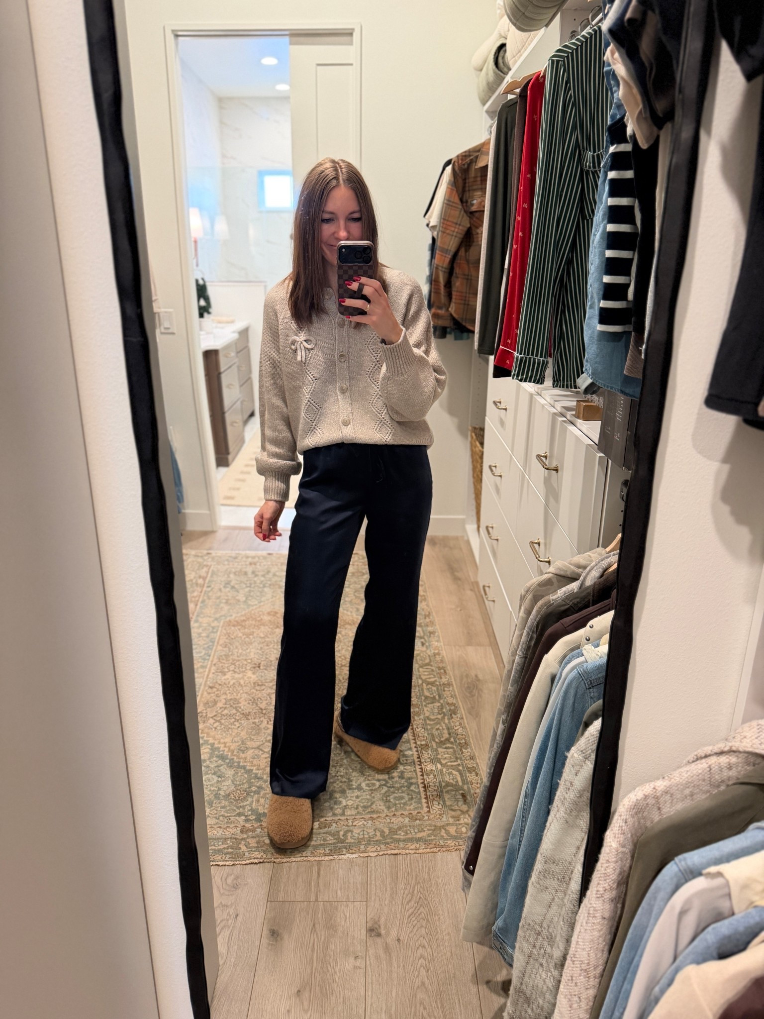 The prettiest satin pants for Christmas, 55% off! Pair with a cardigan or chunky sweater. I feel like the pants run big, I’m in an XS for reference. These are the deep space blue color, but there’s three other colors available. 

#LTKHoliday #LTKSaleAlert #LTKFindsUnder50