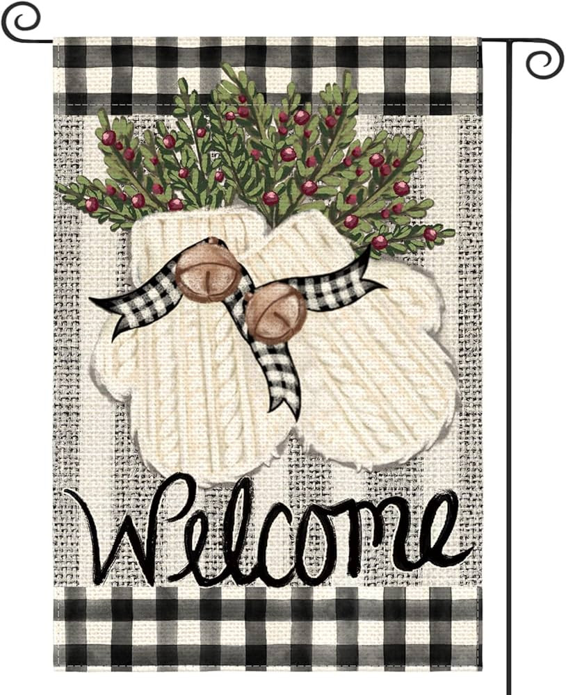 AVOIN colorlife Gloves Holly Welcome Winter Garden Flag 12x18 Inch Double Sided, Buffalo Plaid Ru... | Amazon (US)