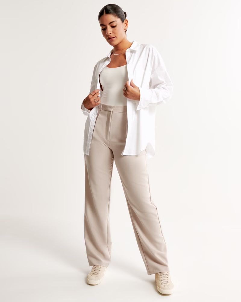 Women's Curve Love Tailored Relaxed Straight Pant | Women's Bottoms | Abercrombie.com | Abercrombie & Fitch (US)