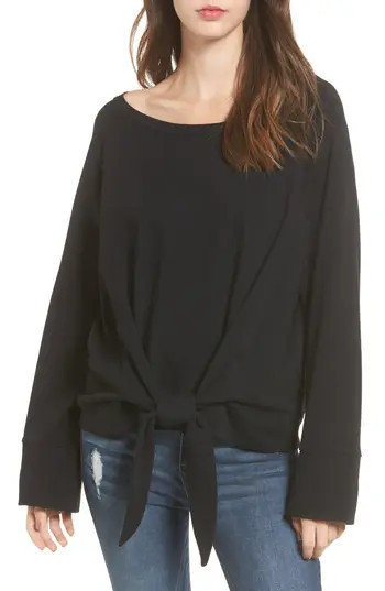 Women's Bp. Tie Front Pullover, Size XX-Small - Black | Nordstrom
