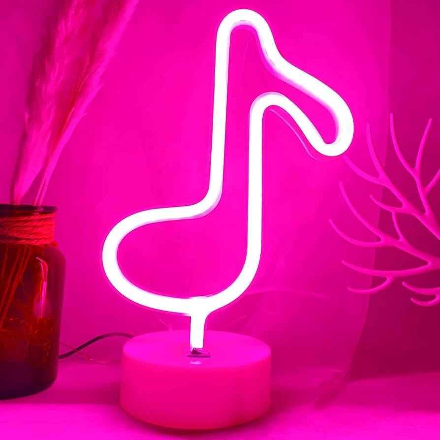 Musical Note Neon Light Sign - Pink LED USB/Battery Powered Night Light for Bedroom Decor | Amazon (US)